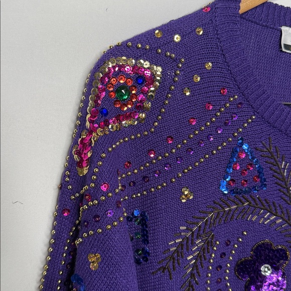 Vintage Diana Marco 1980’s purple embroidered sequin beaded sweater sz 22 Large - Picture 5 of 7